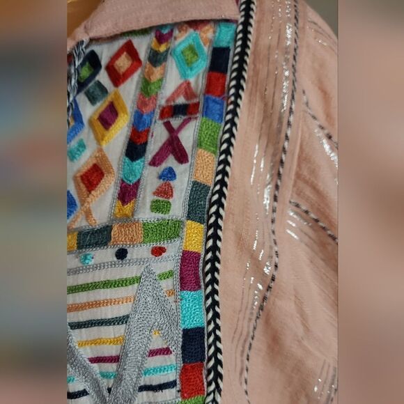 Ivy Jane Embroidered Bohemian Blouse Metallic Silver Size S - Picture 6 of 11